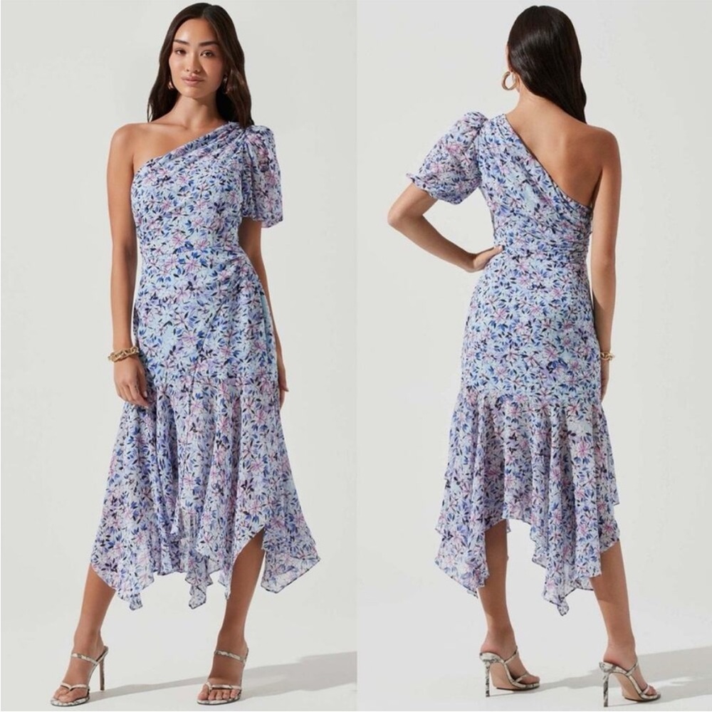 Santorini One Shoulder Floral Midi Dresss